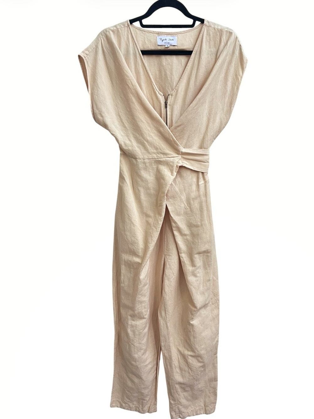 Rujuta Sheth Wrap Venus Jumpsuit Women’s Sz S Earth Beige Zipper Linen Cotton